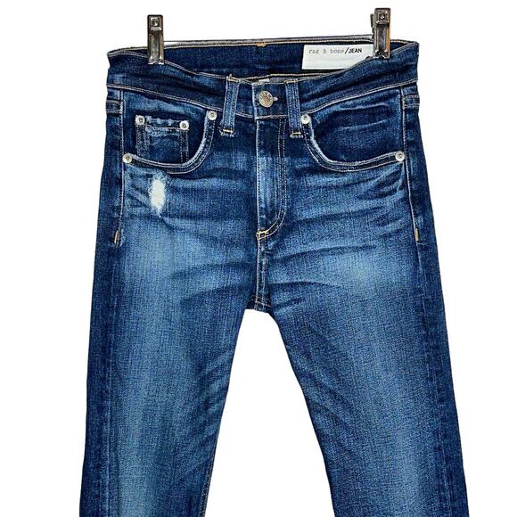 Rag & Bone 10 Inch Flare High Rise Distressed Denim Jeans Mabel Blue Size 24 - Picture 5 of 10